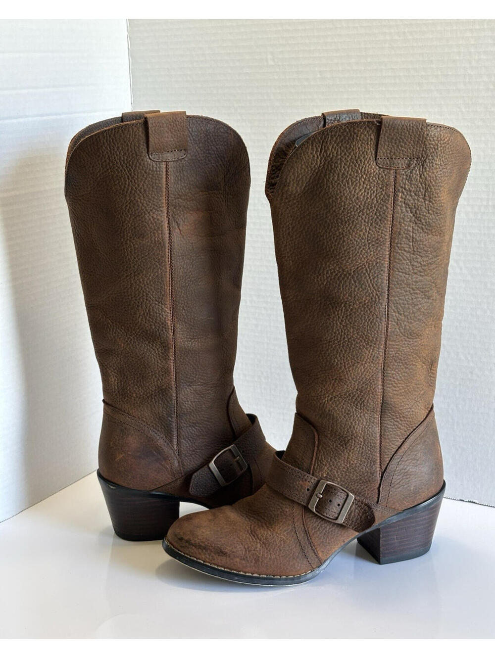 Durango Philly Turn Down Boots Women’s Sz 8M Brown Leather/Denim Pull On Western